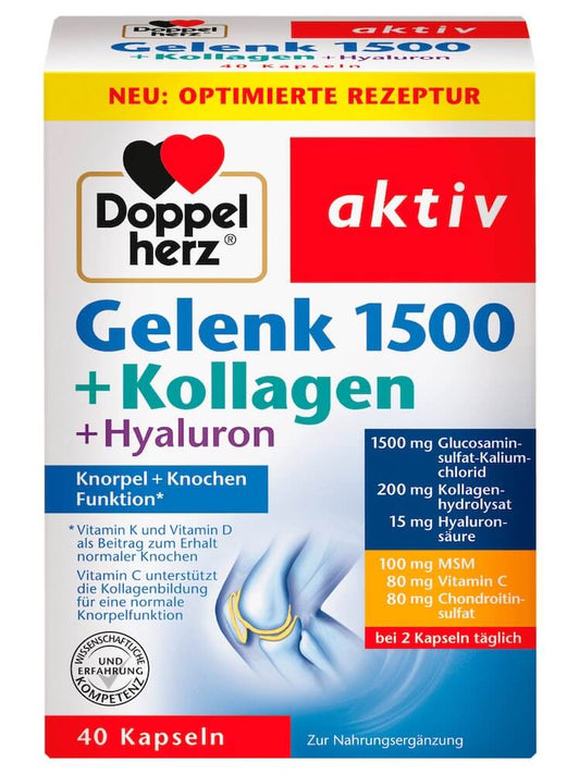 Doppelherz aktiv Glucosamin 1500 + Kollagen + Hyaluron, 40 Kapseln, 46 g