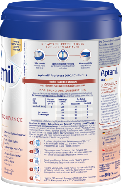 Aptamil Profutura Duoadvance 2 Folgemilch nach dem 6. Monat an, 800 g